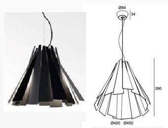 Светильник подвесной h39/200, d40 cm, 1*E27, 100-240V, IP20,  металл-чёрный