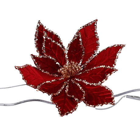  Цветок на клипсе Пуансеттия красная 